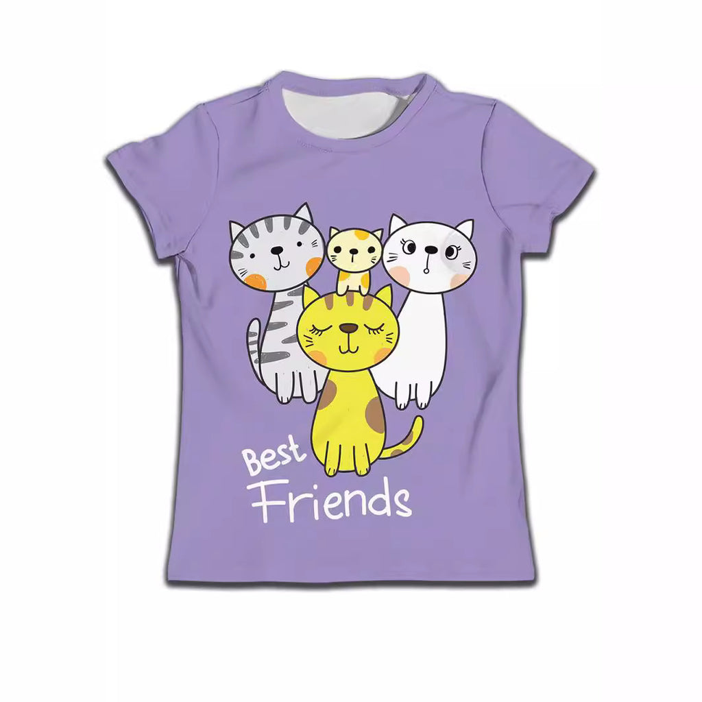 Children Boy T-shirt Clothes Casual Soft T-shirt Cute Cat Cartoon Pattern