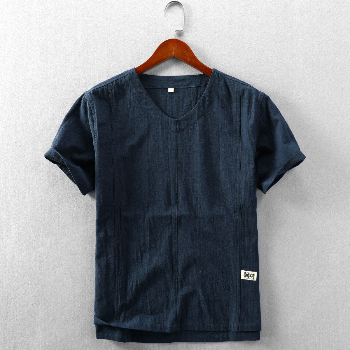 Linen Short-sleeved T-shirt Simplicity Casual Thin Pullover V-neck T-shirt Foreign Trade